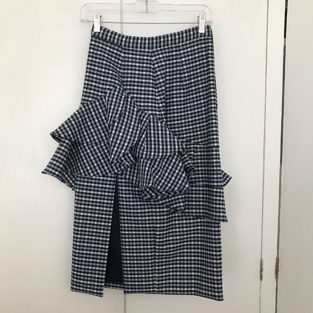 Michael Kors Collection Blue and White Checkered Pencil Skirt